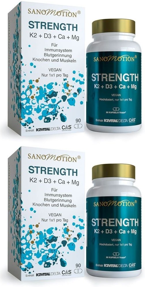 Sanomotion Strength K2+D3+Ca+Mg vegan Kapseln 2x 2x90 St