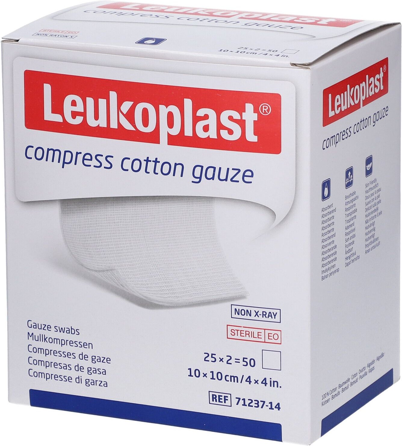 Leukoplast compress Cotton Gauze 10x10cm ste.12f 25x2 St Kompressen
