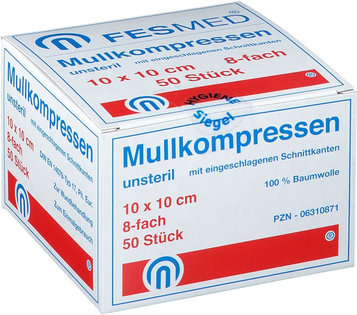 Mullkompressen ES 10x10 cm unsteril 8-fach
