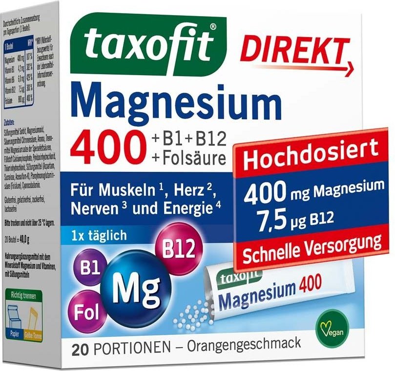 Taxofit Magnesium 400+B1+B6+B12+Folsäure 800 Gran. 20 St Granulat