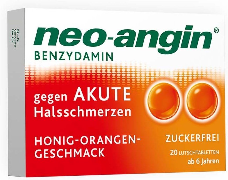 Neo-Angin Benzydamin akute Halsschmerz.Honig-Oran. 20 St Lutschtabletten