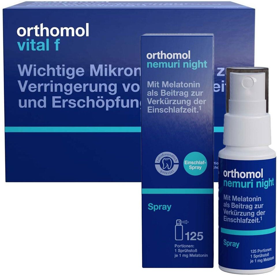 Orthomol Vital F Trinkfläschchen/Kaps.Kombipack.ORTHOMOL nemuri night Spray 1 St Set