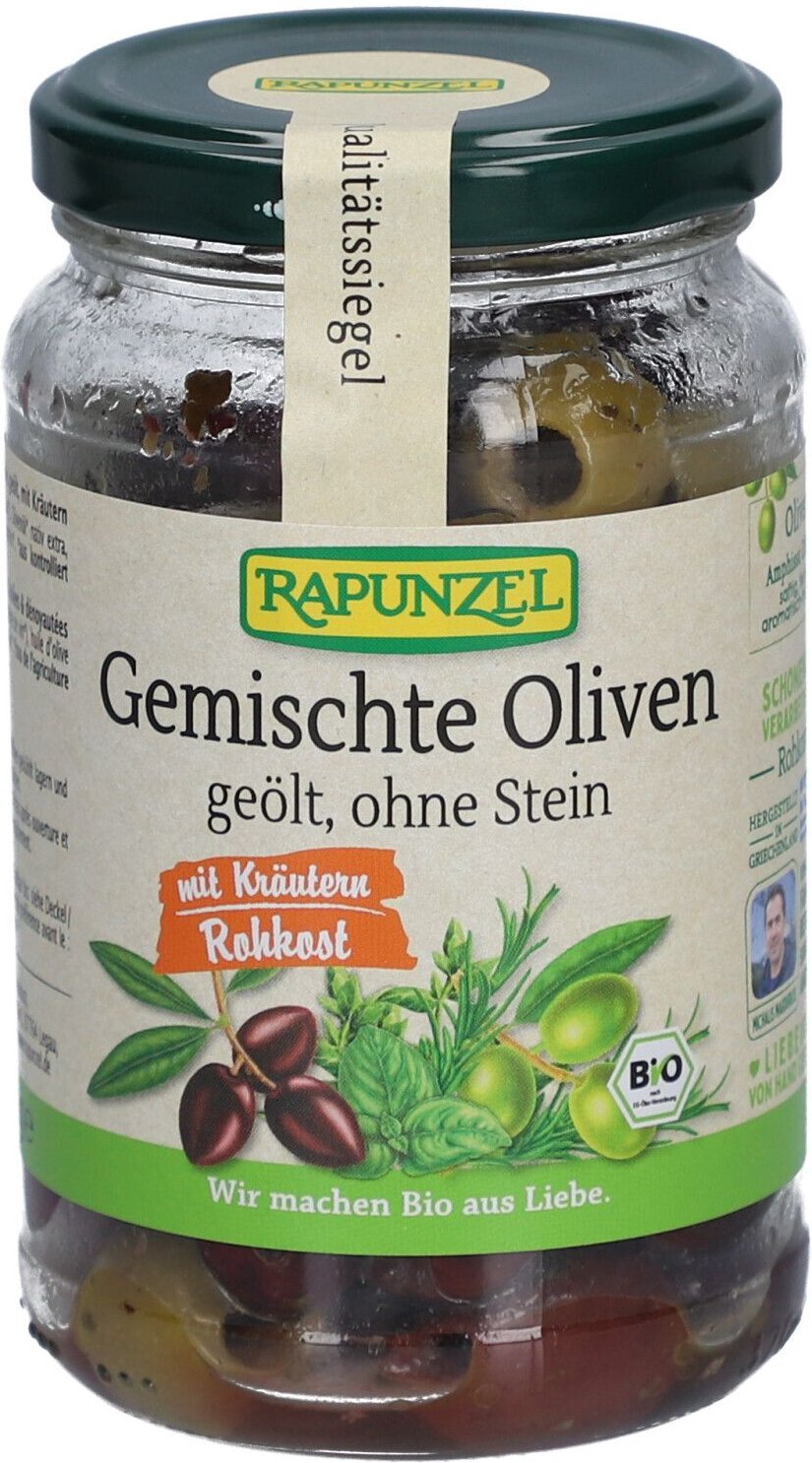 Thumbnail - Rapunzel Oliven gemischt mit Kräutern, ohne Stein geölt 170 g Keine Angabe