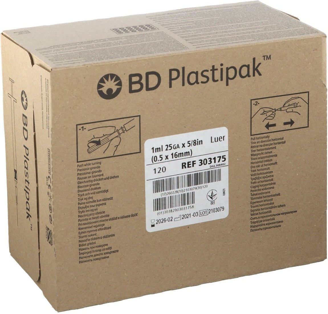 BD Plastipak Tuberkulinspr.1 ml m.Kan.25 G 5/8 120x1 Spritzen