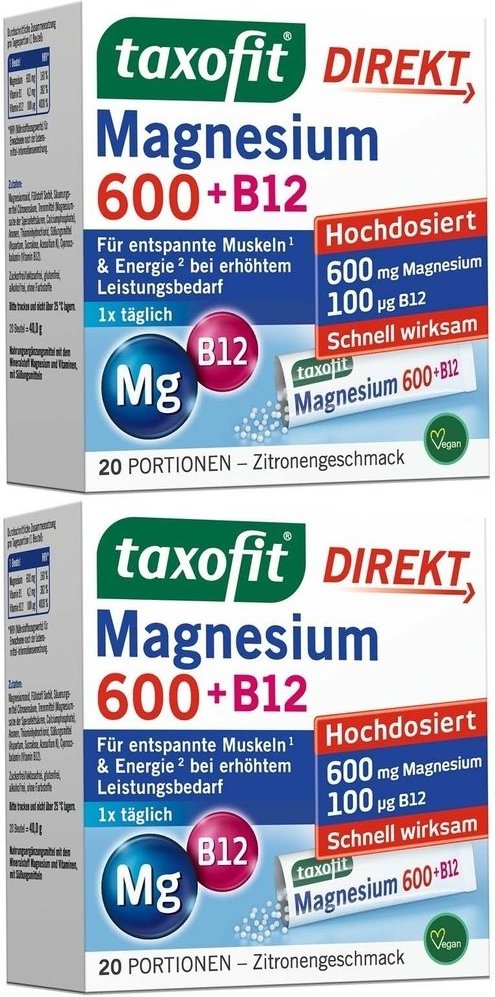 Taxofit Magnesium 600+B12 Direkt Granulat 2x 2x20 St