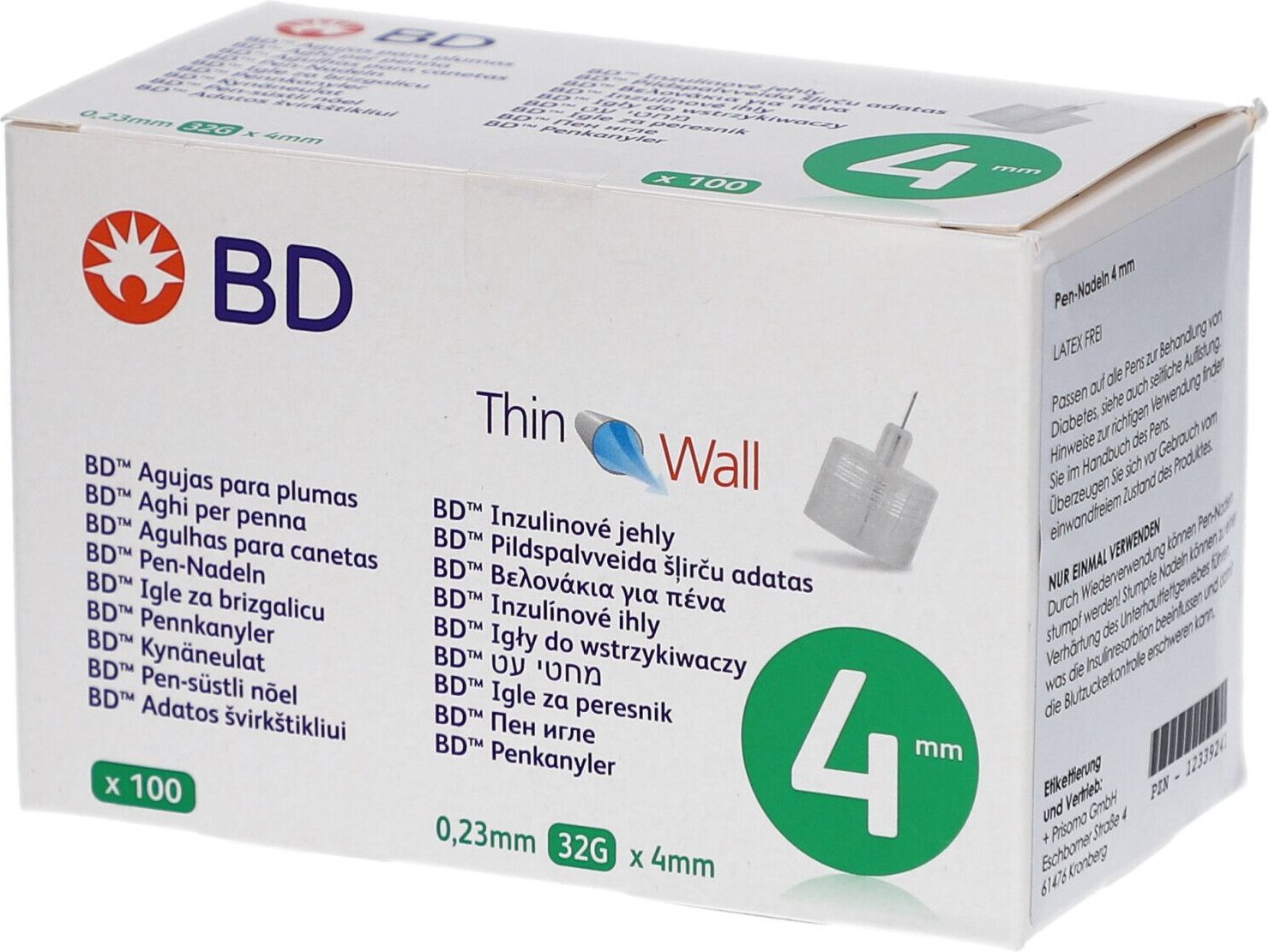 BD Thin Wall Pen-Nadeln 0,23 32 Gx4 mm 100 St Kanüle