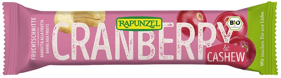Rapunzel Bio Fruchtschnitte, Cranberry-Cashew 40 g Riegel