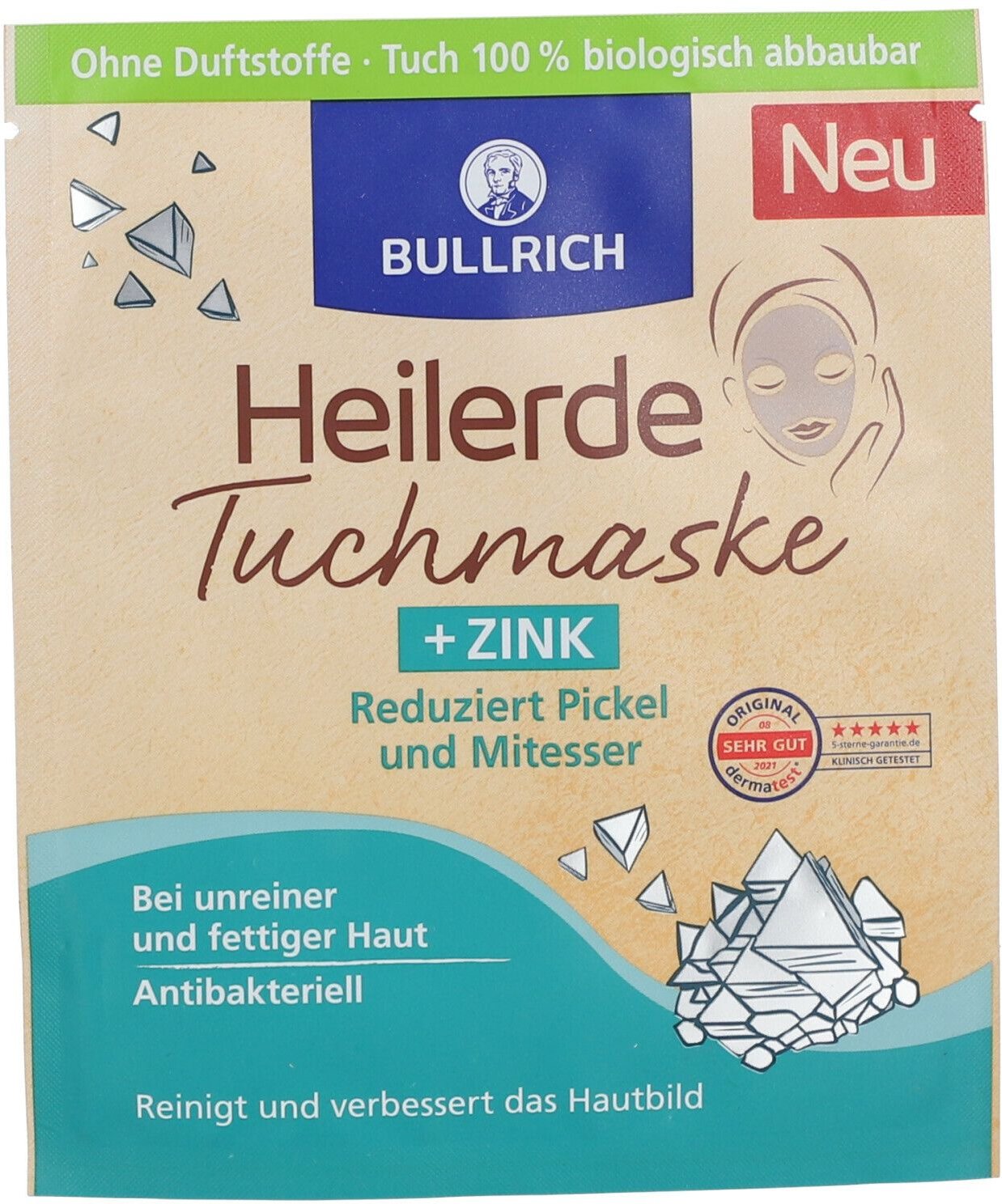 Bullrich Heilerde Tuchmaske+Zink 1 St Gesichtsmaske