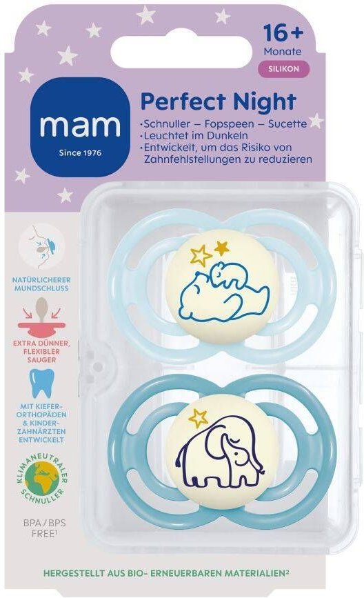 MAM Perfect Night Fopspeen Silicone Blue 16m+ 2 St Schnuller