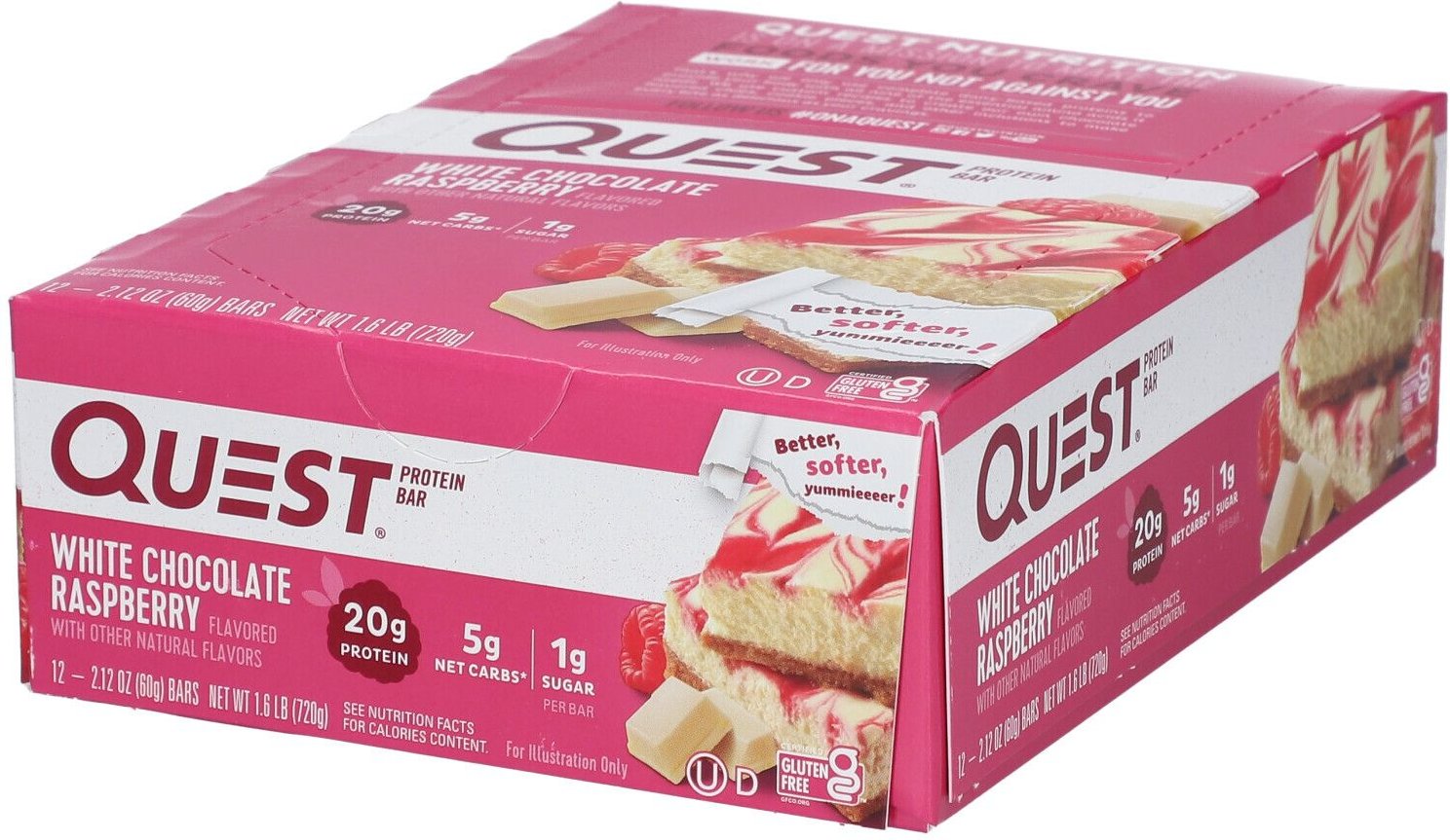 Quest Nutrition Bar, White Chocolate-Raspberry 12x60 g Riegel