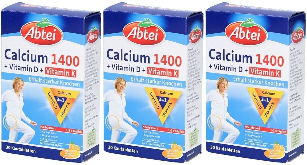 Abtei Calcium 1400+Vitamin D3+K Kautabletten 3x 3x30 St