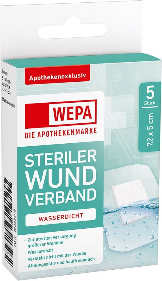 Wepa Wundverband wasserdicht 7,2x5 cm steril 5 St Pflaster