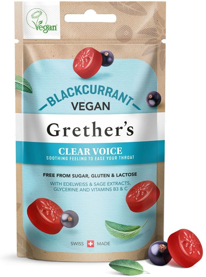 Grethers vegan Clear Voice blackcurrant Pastillen 45 g