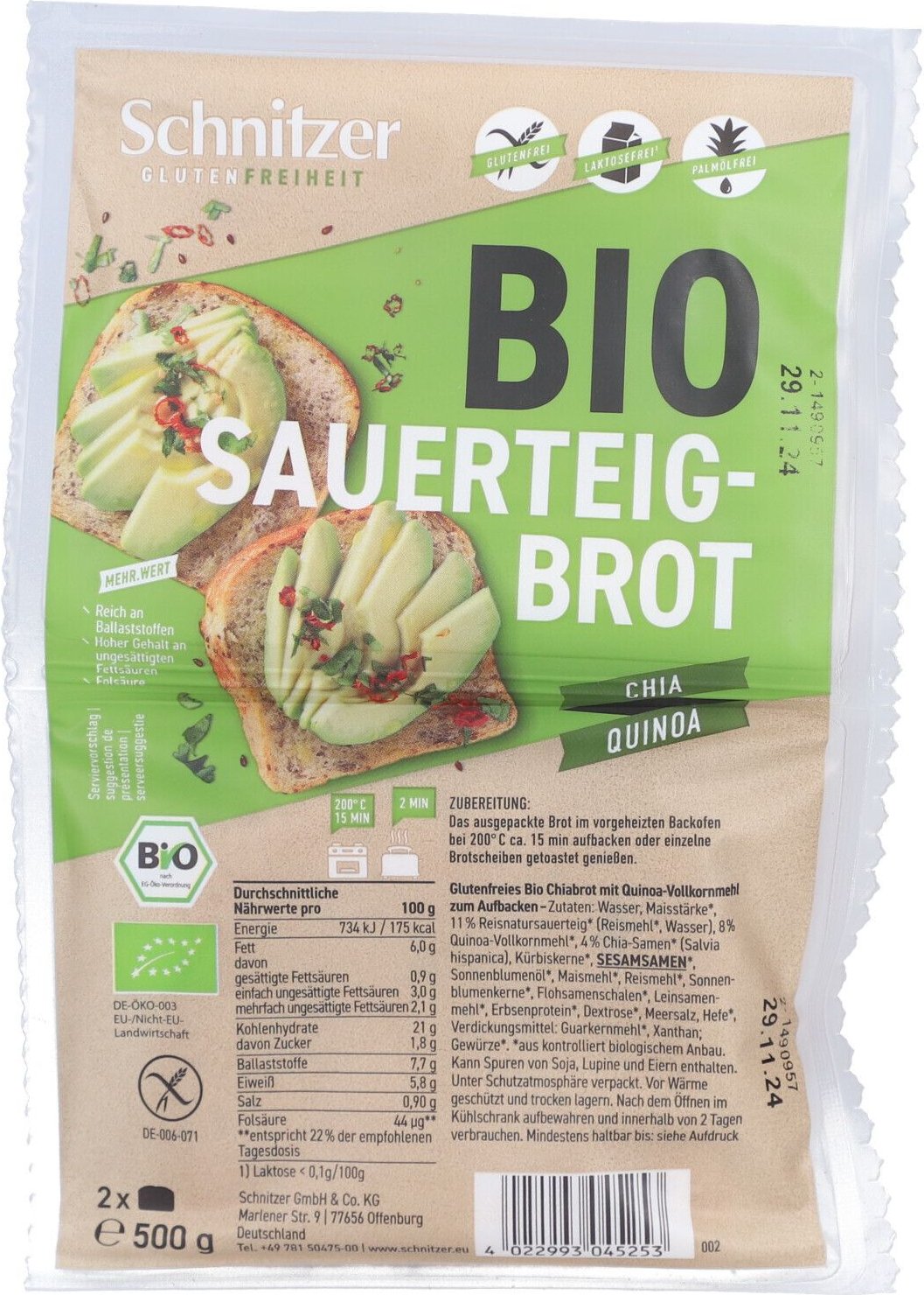 Schnitzer Bio Chia Quinoa Brot 500 g
