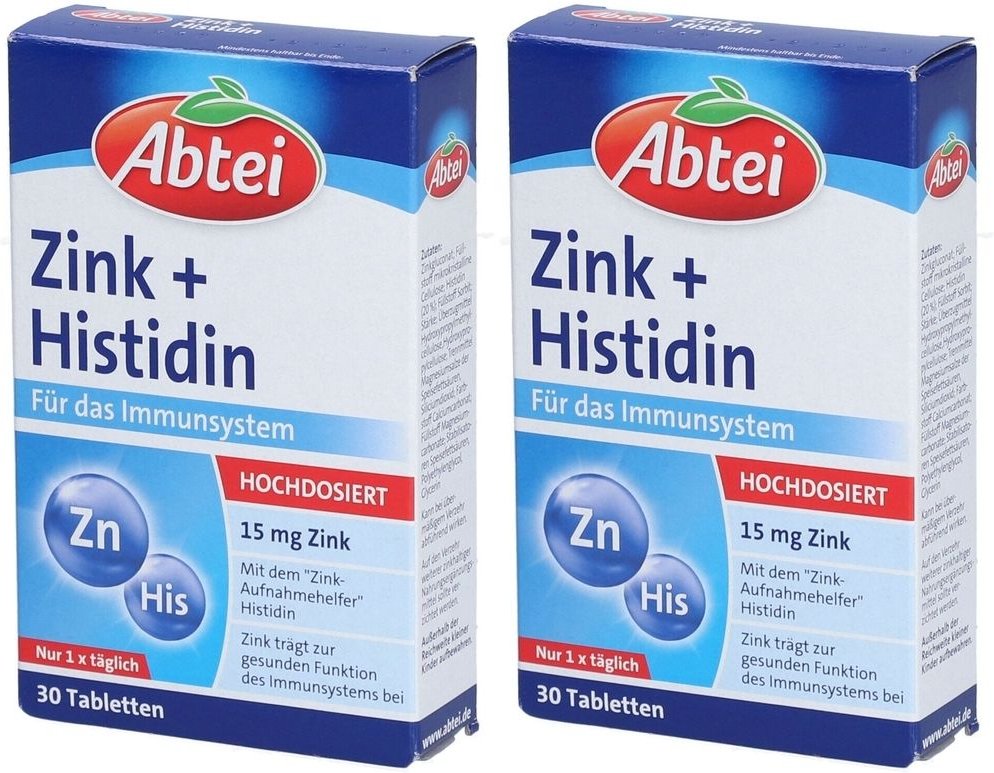 Abtei Zink+Histidin Tabletten Titandioxidfrei 2x 2x30 St