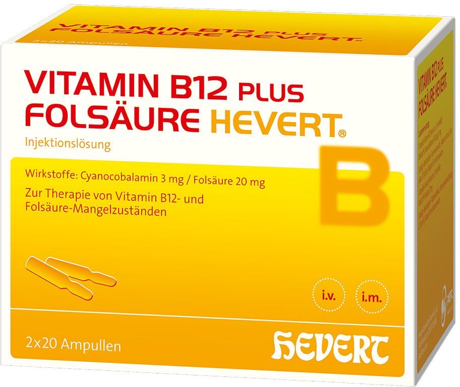 Vitamin B12 Plus Folsäure Hevert a 2 ml Ampullen 2x20x2