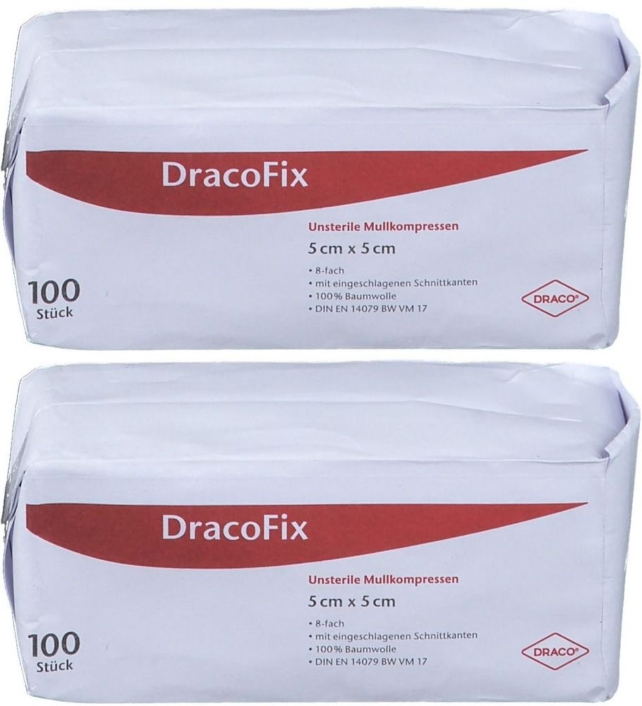 Dracofix OP-Kompressen 5x5 cm unsteril 8fach 2x 2x100 St Kompressen