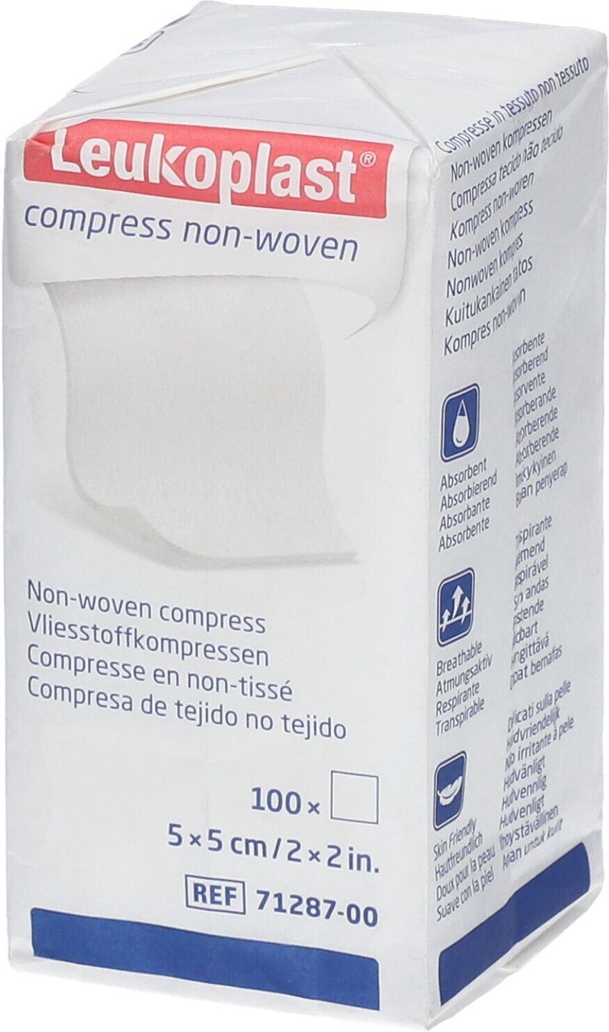 Leukoplast compress non-woven 5x5cm unste.4f 100 St Kompressen