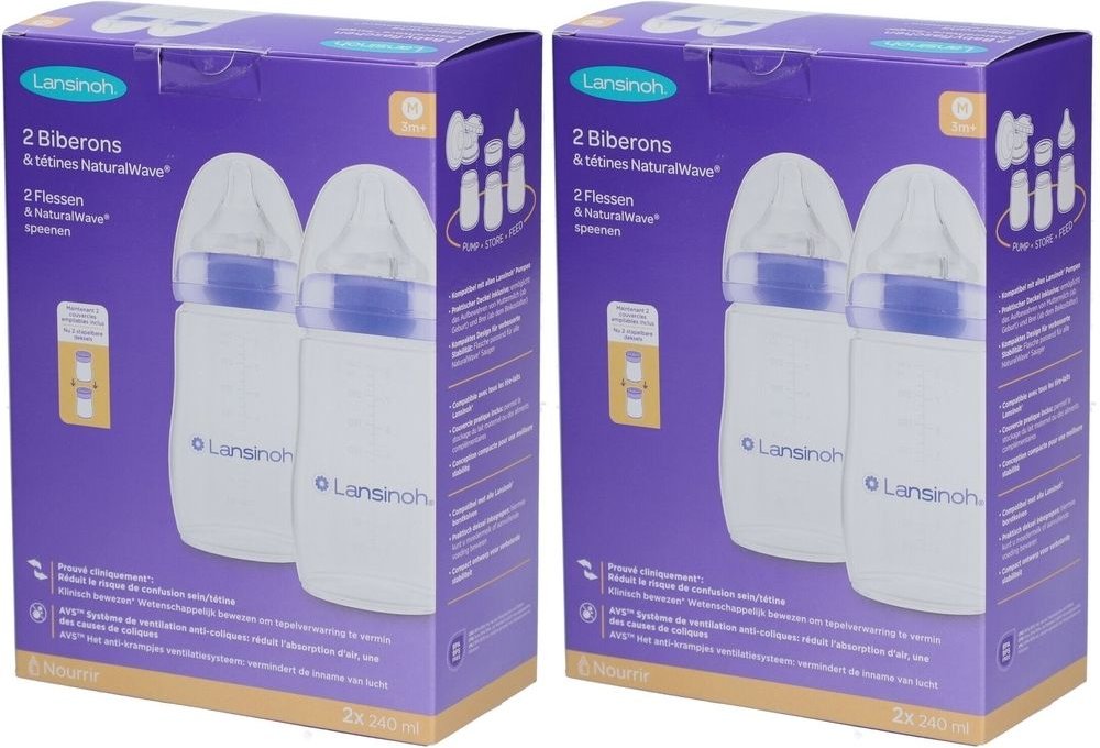 Thumbnail - 2x Lansinoh NaturalWave Babyflaschen 240ml & Sauger M 2x2 St Flaschen