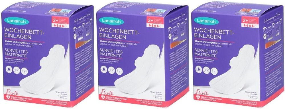 3x Lansinoh Wochenbett-Einlagen 2+ Wochen 3x12 St Binden