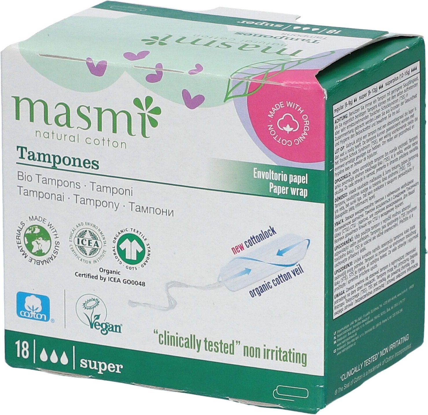 BIO Tampons Super 100% Bio-Baumwolle Masmi 18 St Tampon