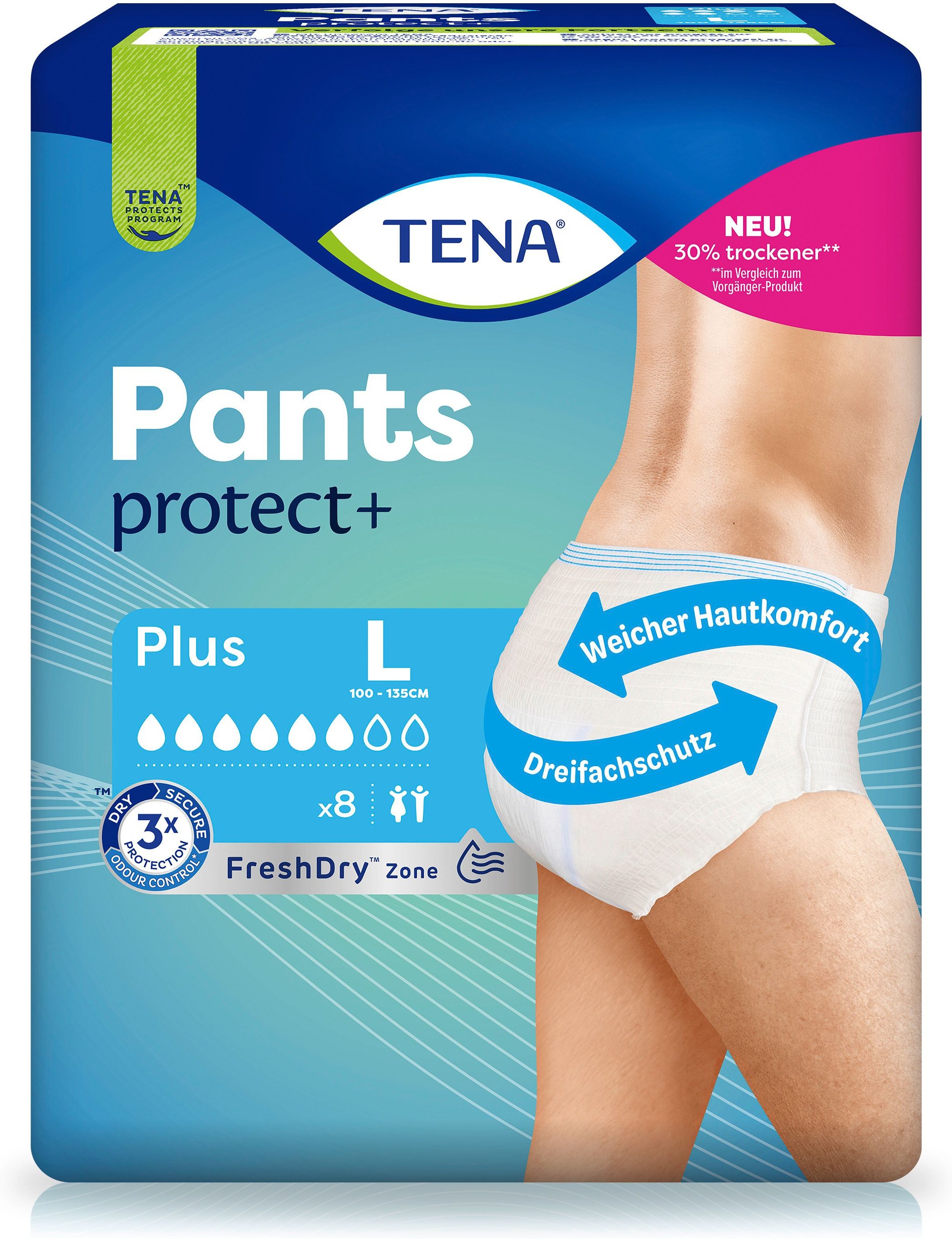 Tena Pants Plus L bei Inkontinenz 8 St Einweghosen