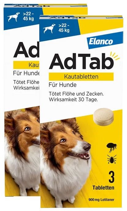 AdTab™ Hund über 22 bis 45 kg 900 mg (Doppelpack) 2x3 St Kautabletten