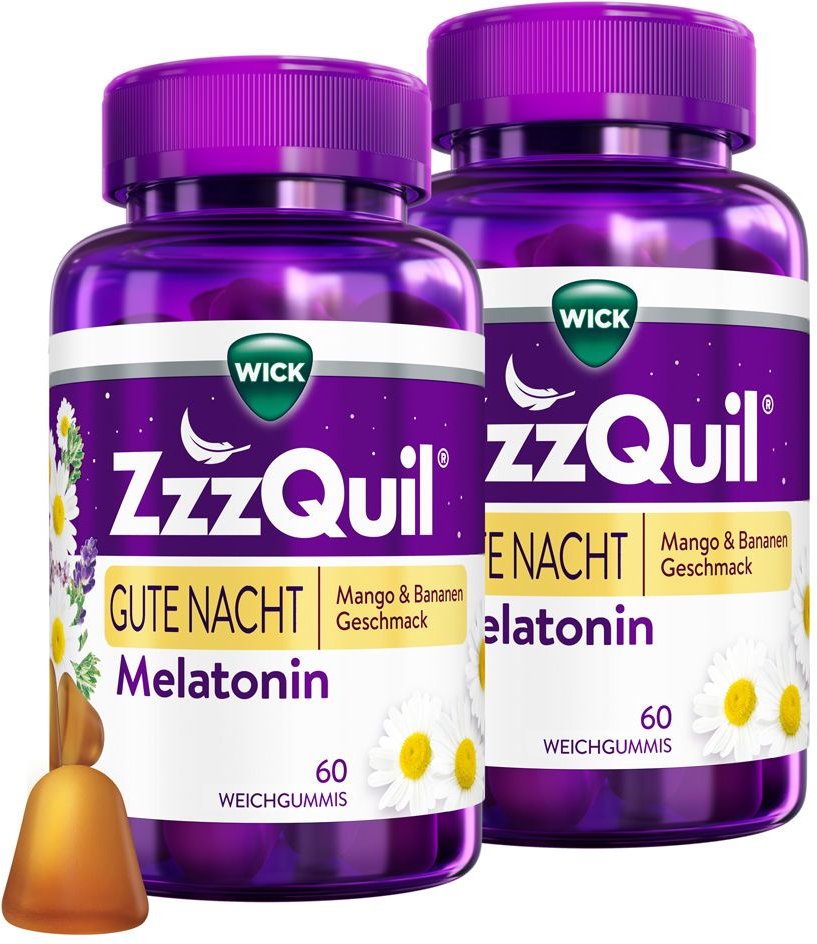 2x Wick ZzzQuil Gute Nacht mit Melatonin Mango-Banane 2x60 St Fruchtgummi