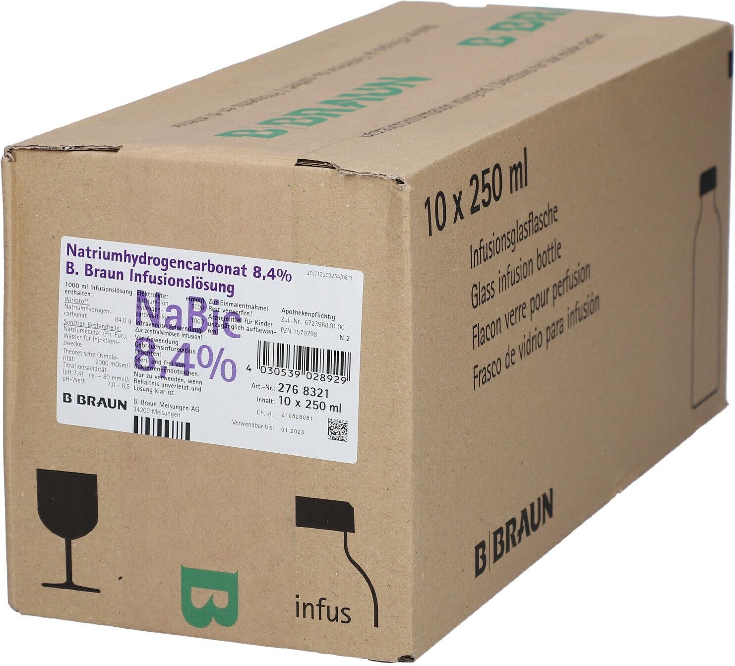 Natriumhydrogencarbonat B.Braun 8,4% Glas 10x250 ml Infusionslösung