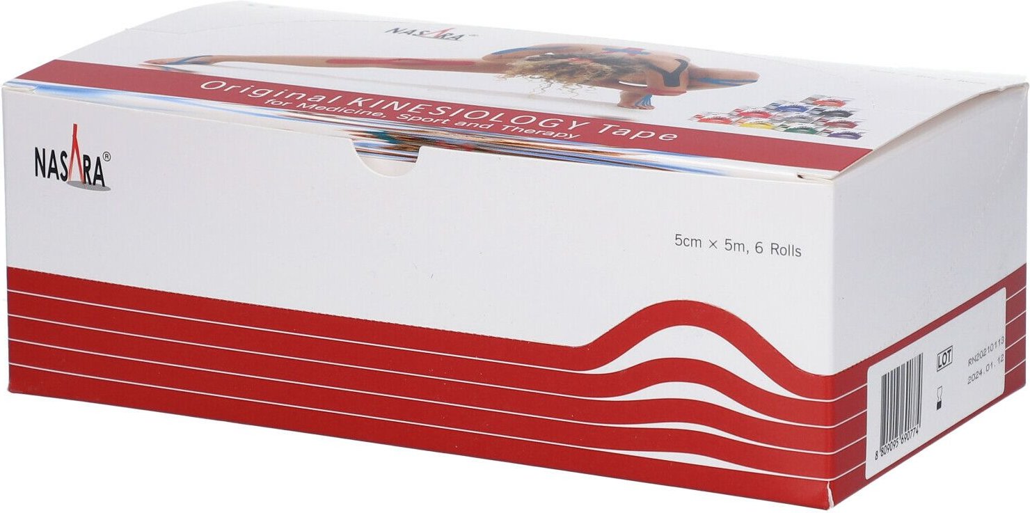 Nasara Kinesiotape 5 cmx5 m rot 6 St Pflaster