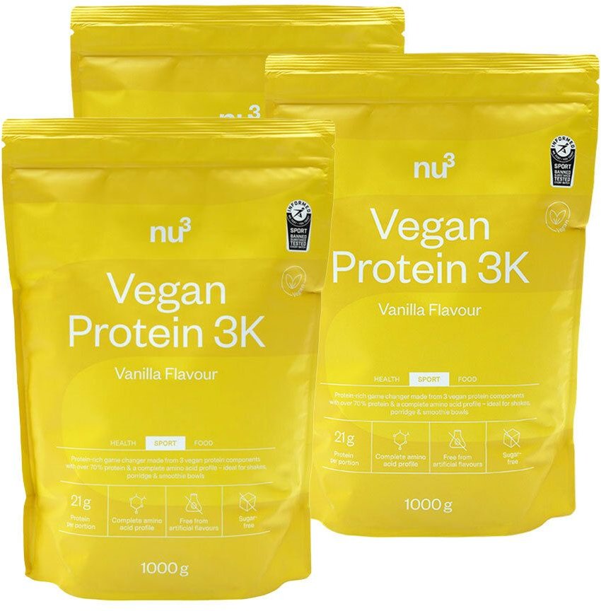 nu3 Vegan Protein 3K, Vanille, Pulver 3er-Set 3x1000 g