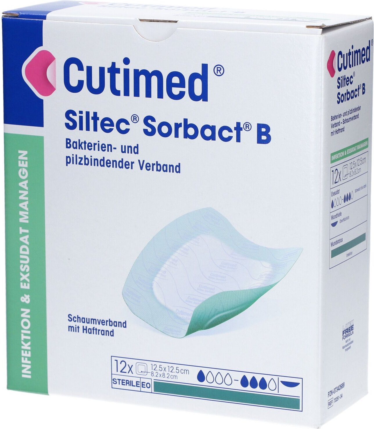 Cutimed Siltec Sorbact B PU-Verb.12,5x12,5cm 12 St Kompressen