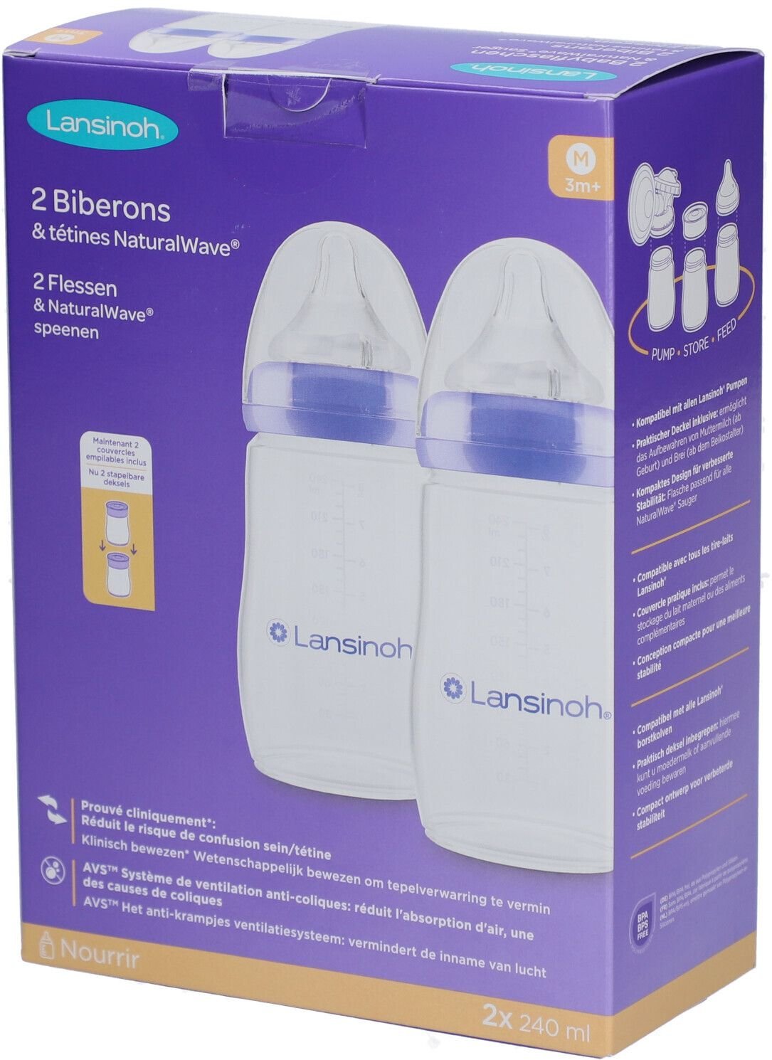 Lansinoh NaturalWave Babyflaschen 240ml & Sauger M 2 St Flaschen
