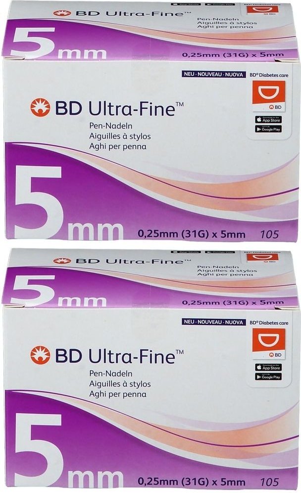 BD Ultra-Fine Pen-Nadeln 5 mm 31 G 0,25 2x 2x105 St Kanüle