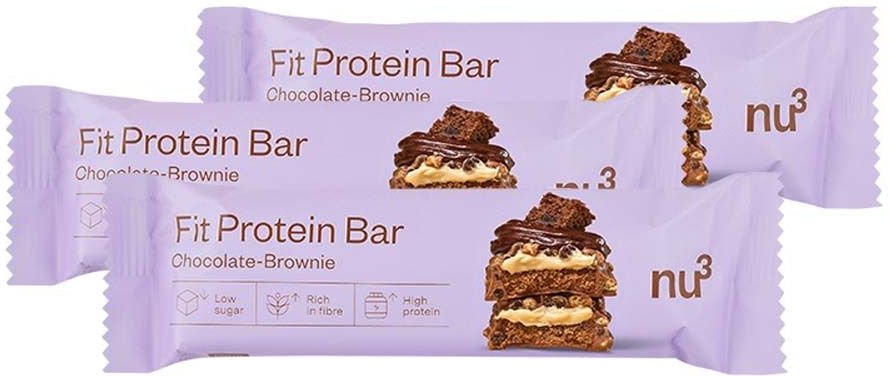 3 x nu3 Fit Protein Bar, Chocolate-Brownie 3x55 g Riegel