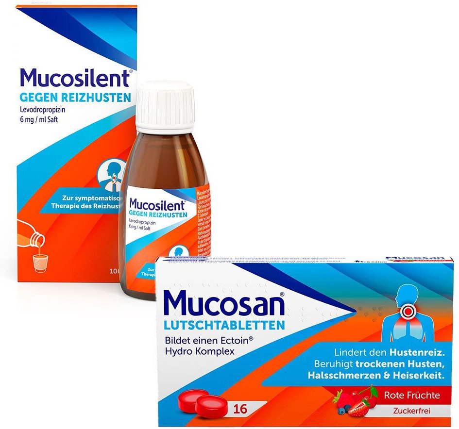 Mucosilent gg.Reizhust.Levodropropizin 6mg/ml Saft + Mucosan Lutschtabletten rote Früchte 1 St Set