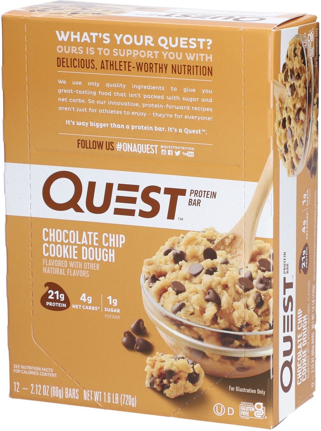 Quest Nutrition Bar, Chocolate Chip Cookie Dough 12x60 g Riegel