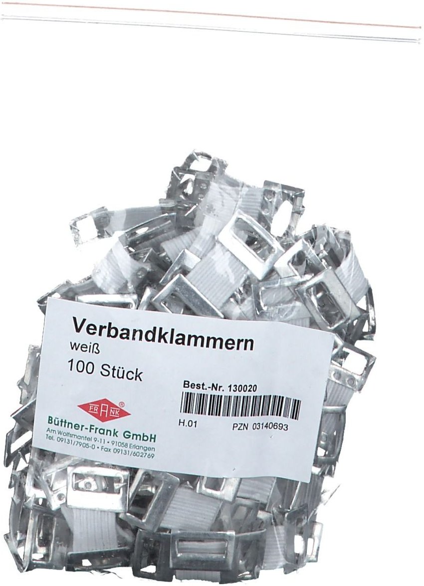 Verbandklammern weiß mit Gummiband 100 St Klammer