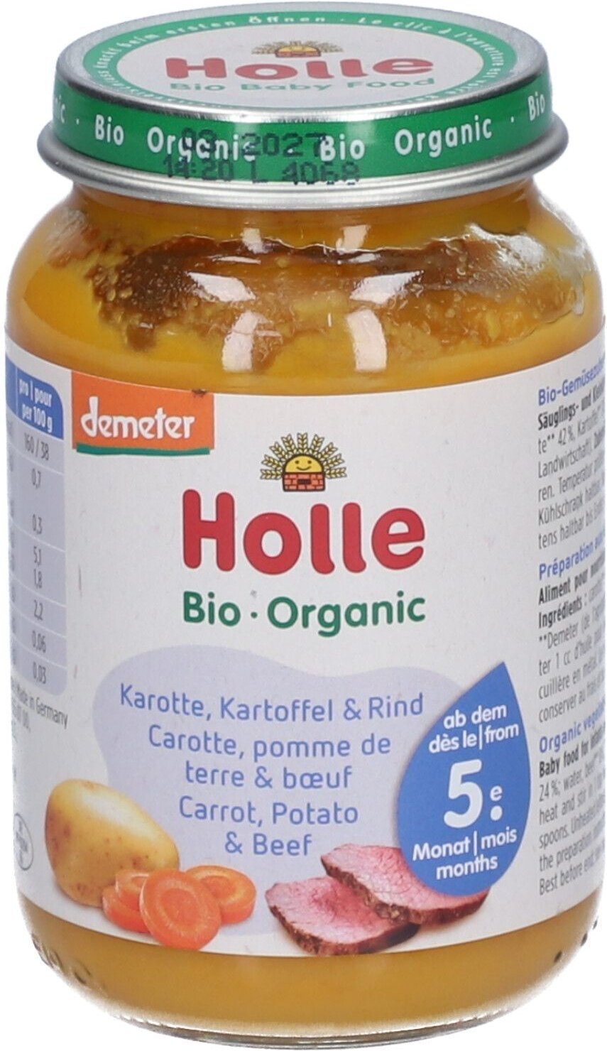 Holle Karotten Kartoffel & Rind Bio, ab 5 Monaten x4 4x190 g