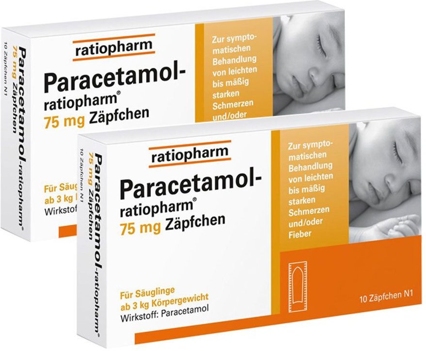 PARACETAMOL-ratiopharm 75 mg Zäpfchen Doppelpack 2x10 St Suppositorien