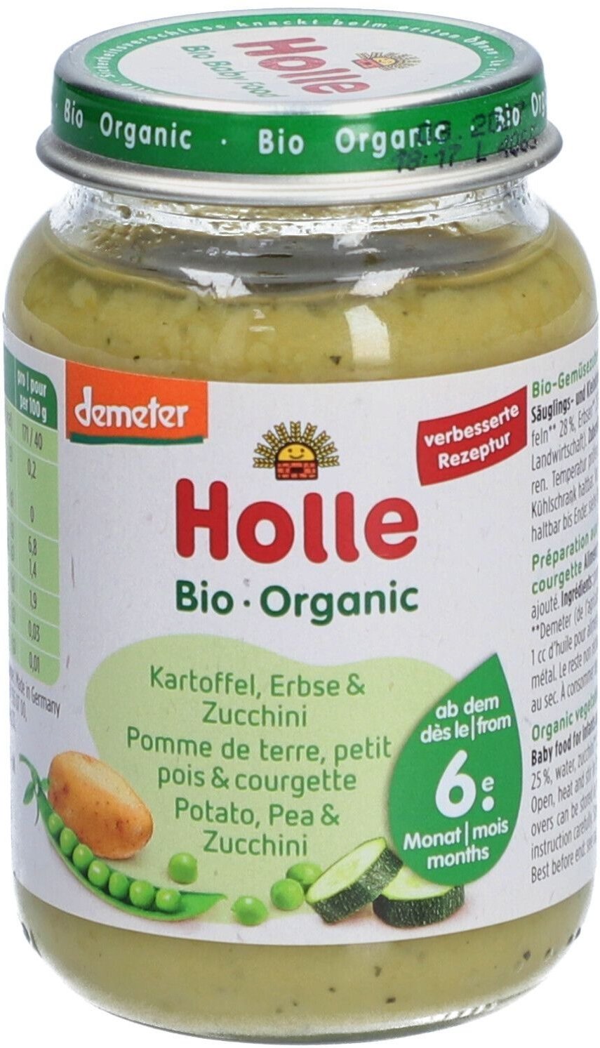 Holle Kartoffeln Erbsen und Zucchini Glas Bio, ab 6 Monaten x4 4x190 g