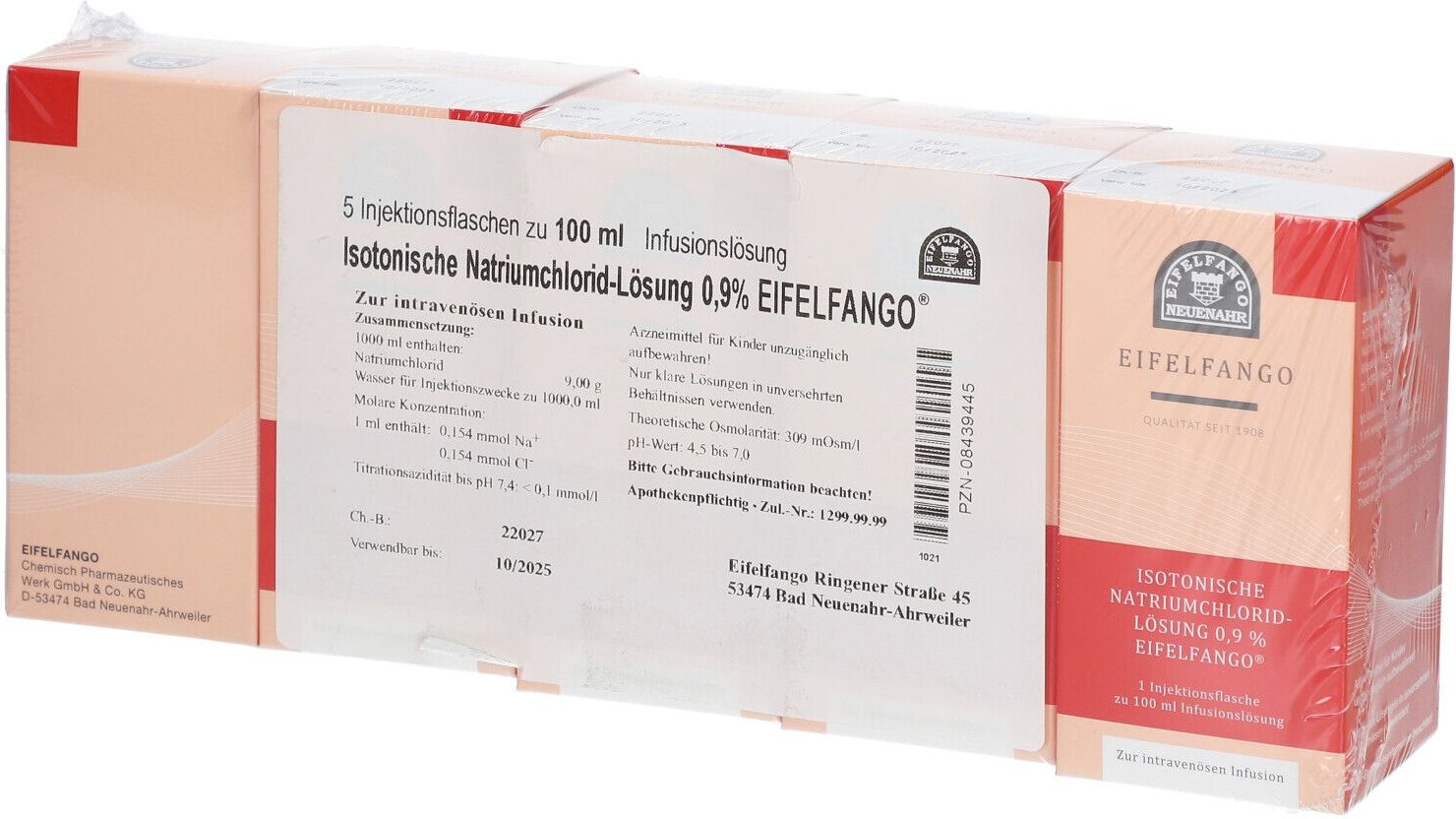 Isotonische NaCl Lösung 0,9% Eifelfango 5x100 ml Infusionslösung