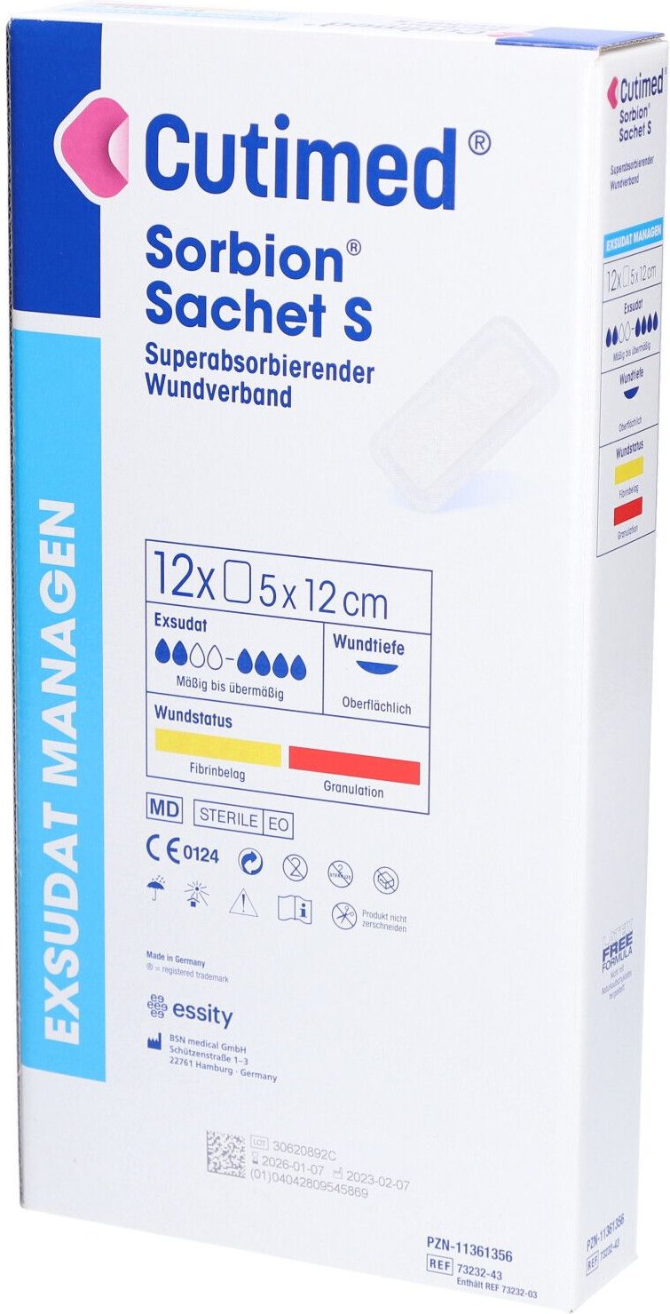 Cutimed Sorbion Sachet S Wundauflage 5x12 cm 12 St Pflaster