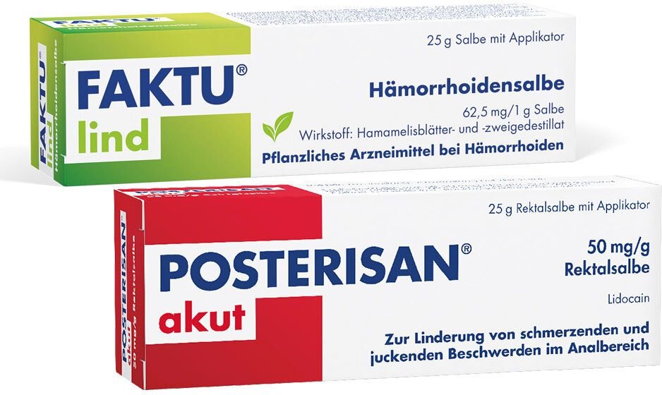 Thumbnail - Posterisan akut 50 mg/g Rektalsalbe + Faktu lind Hämorrhoidensalbe 2x25 g Salbe