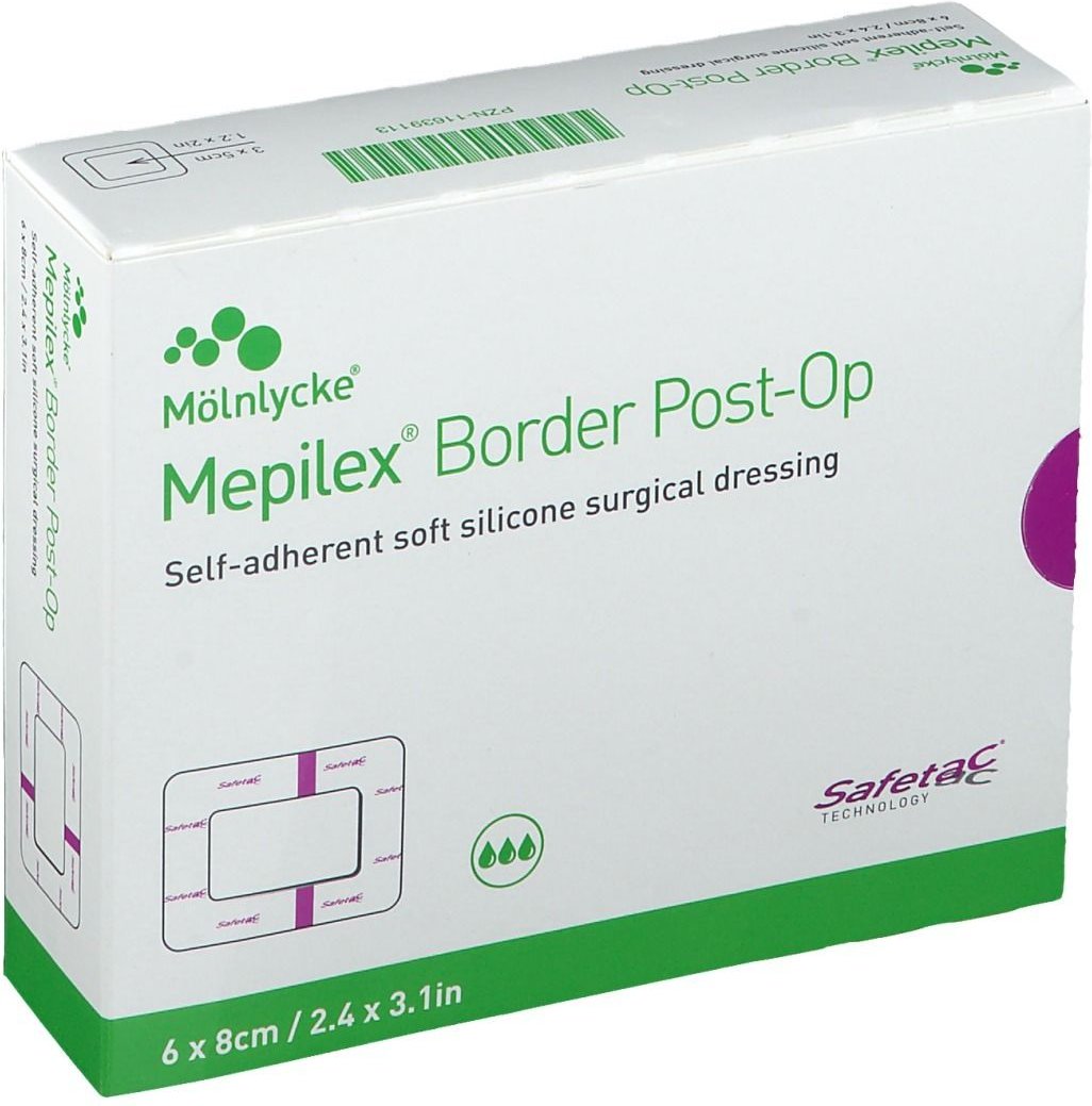 Mepilex Border Post-OP Verband haftend 6x8 cm 10 St