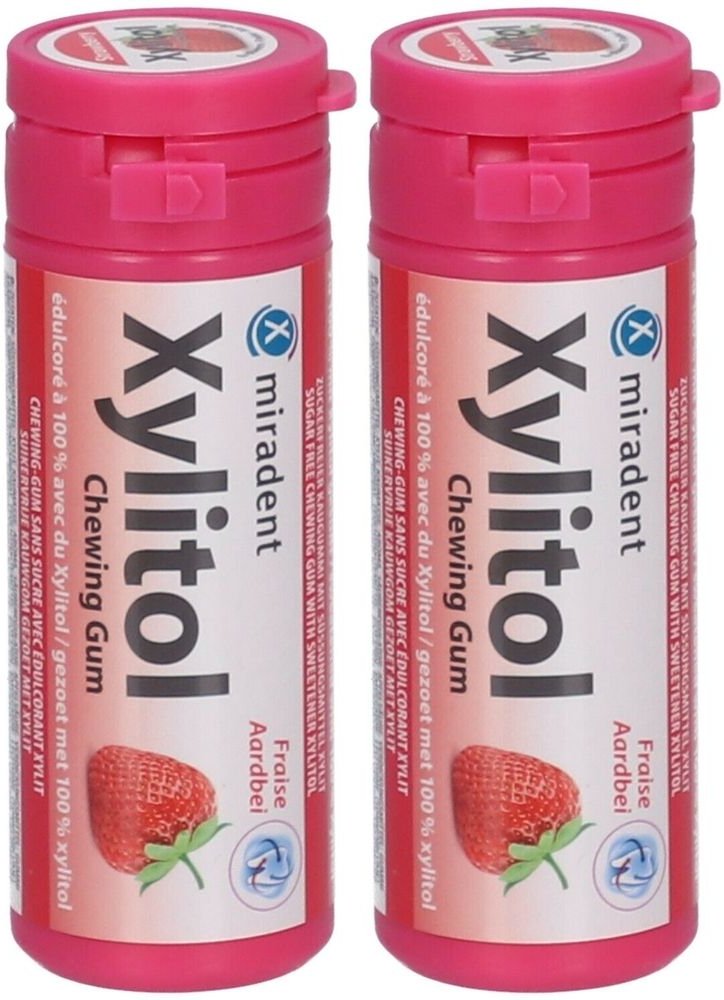 2x Miradent Xylitol Kaugummi Erdbeere 2x30 g