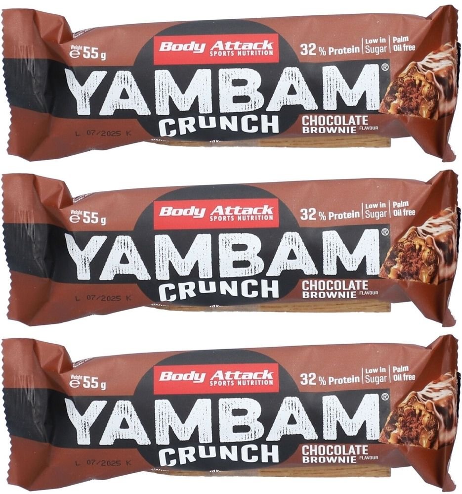 Body Attack Yambam Crunch Riegel Schokolade Brownie 3x 3x55 g