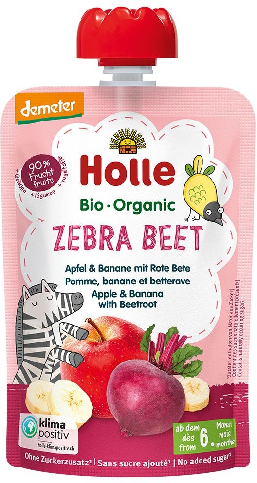 Thumbnail - Holle Zebra Beet Pouchy Apfel Bana ro Beete 100 g Bio Trinklösung