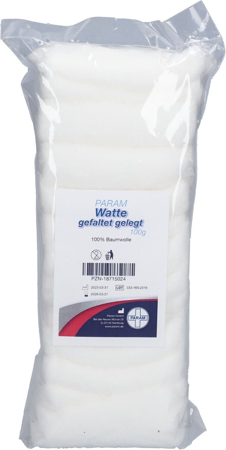 Watte Gefaltet gelegt 100% Baumwolle 100 g