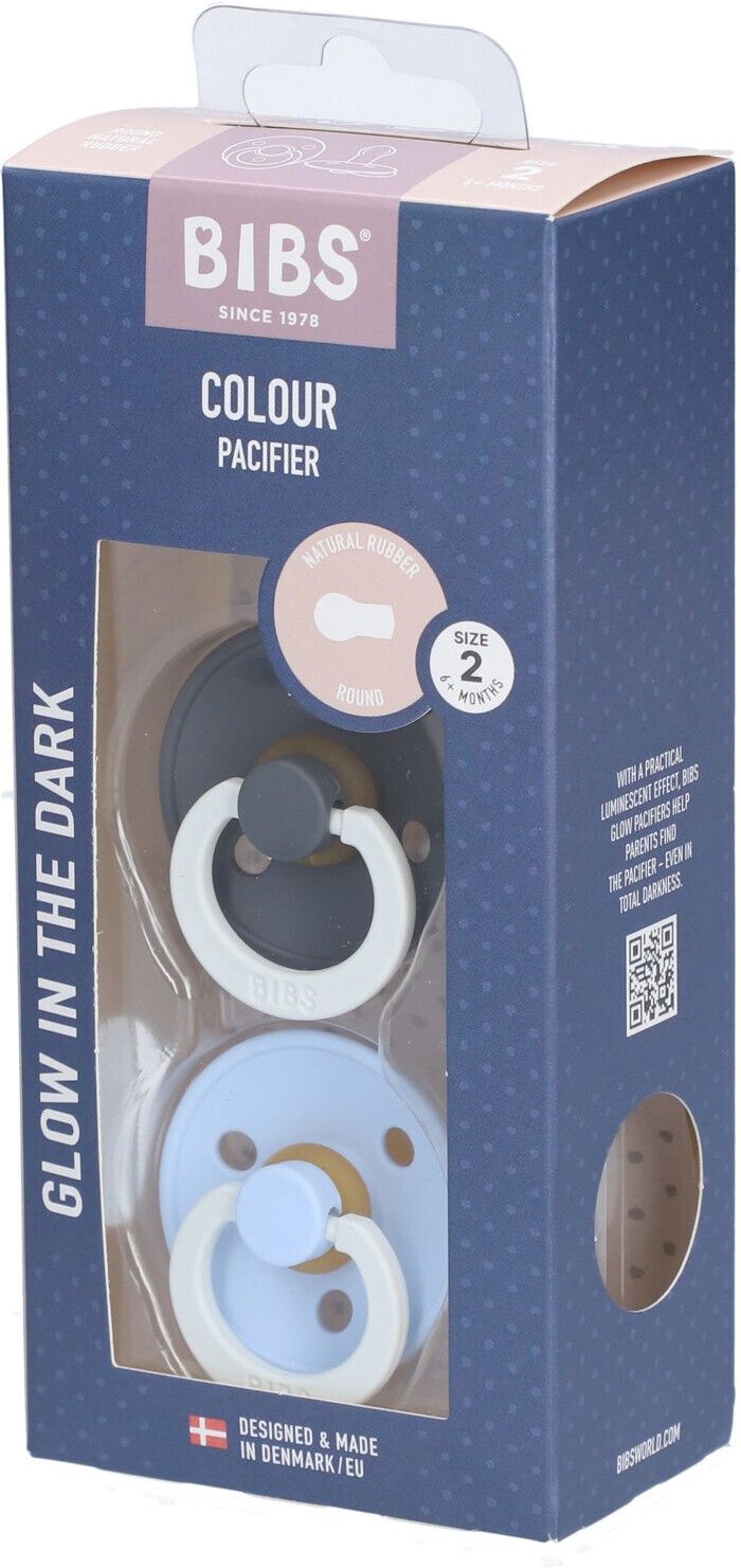 Thumbnail - Bibs Fopspeen Glowdark Iron/Baby Blue Duo 6-18 2 St Sauger